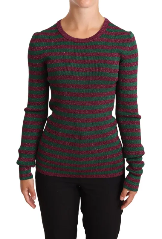 Elegant Maroon and Green Striped Crewneck Sweater sold by Louxly
