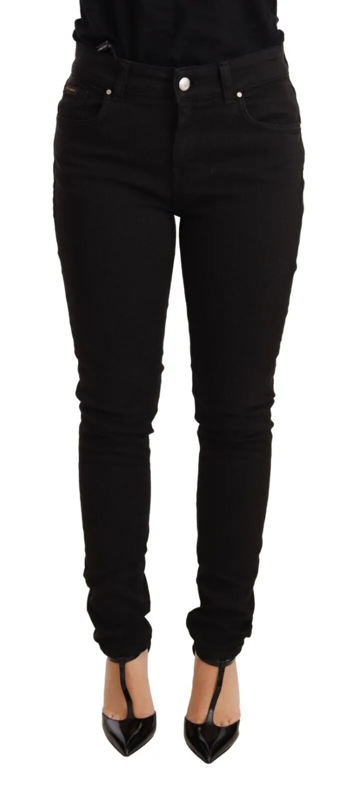 Elegant Slim-Fit Mid Waist Skinny Jeans sold by Louxly