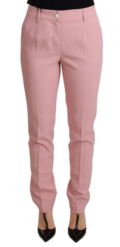 Elegant Pink Tapered Wool Trousers made by Louxly