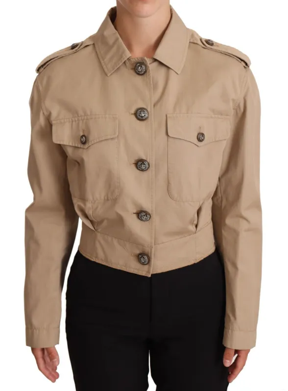 Elegant Cropped Cotton Jacket in Beige sold by Louxly