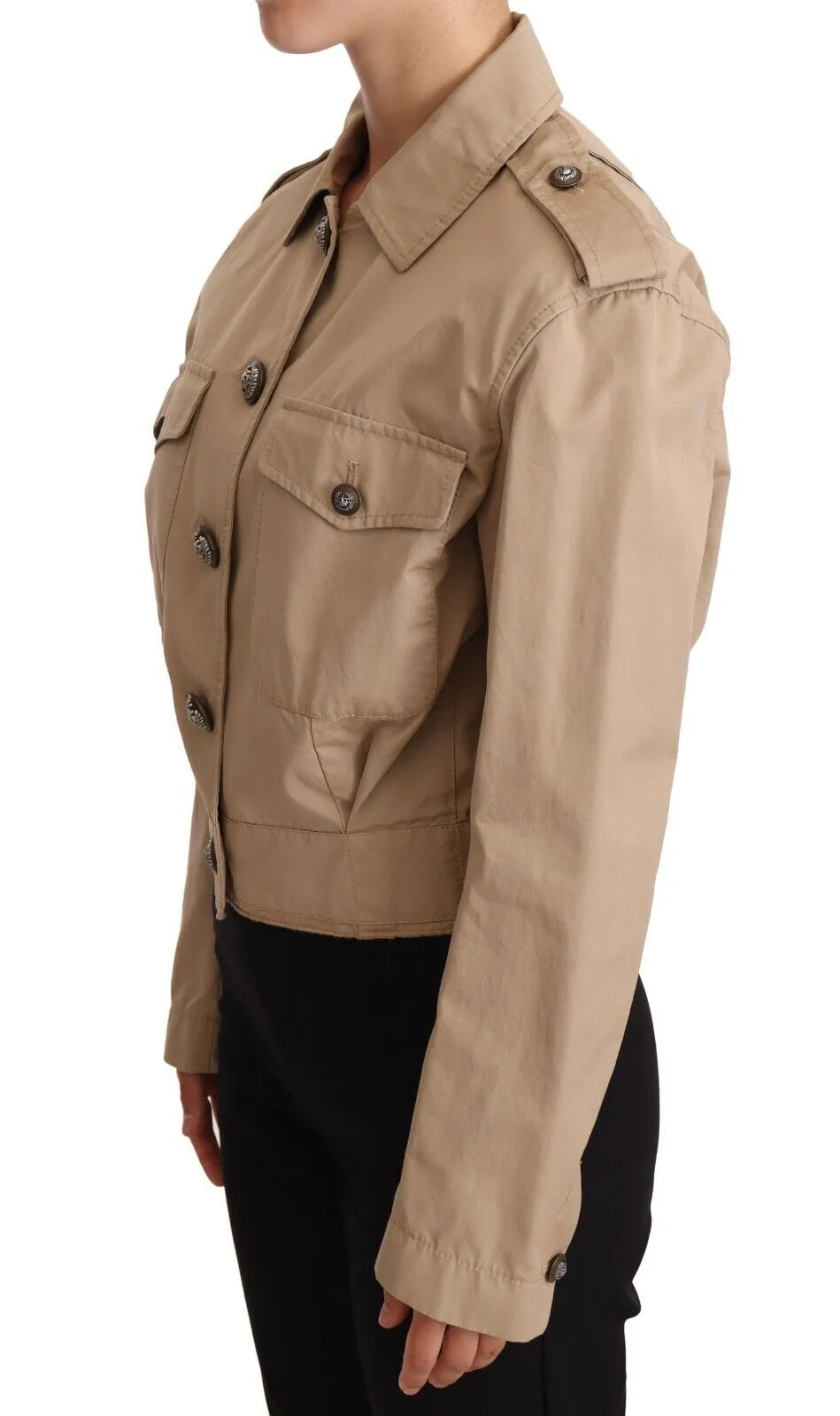 Elegant Cropped Cotton Jacket in Beige sold by Louxly product image thumbnail 2