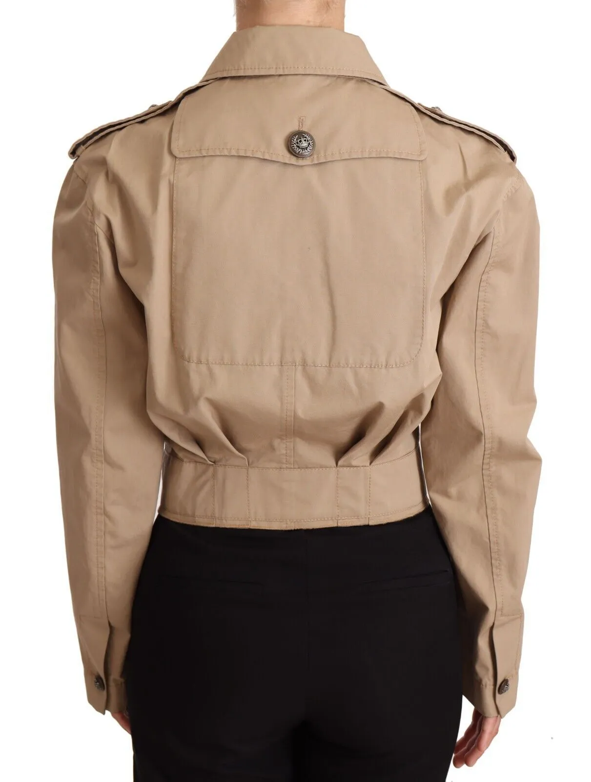 Elegant Cropped Cotton Jacket in Beige sold by Louxly product image thumbnail 3