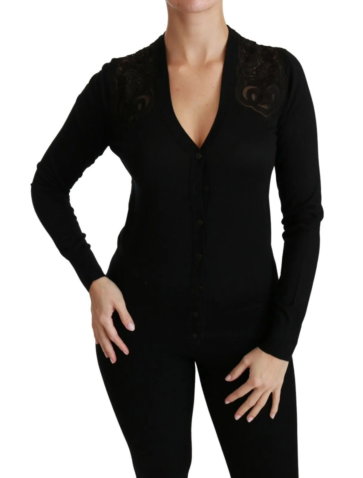 Alluring Silk Blend Lace Cardigan sold by Louxly product image thumbnail 2