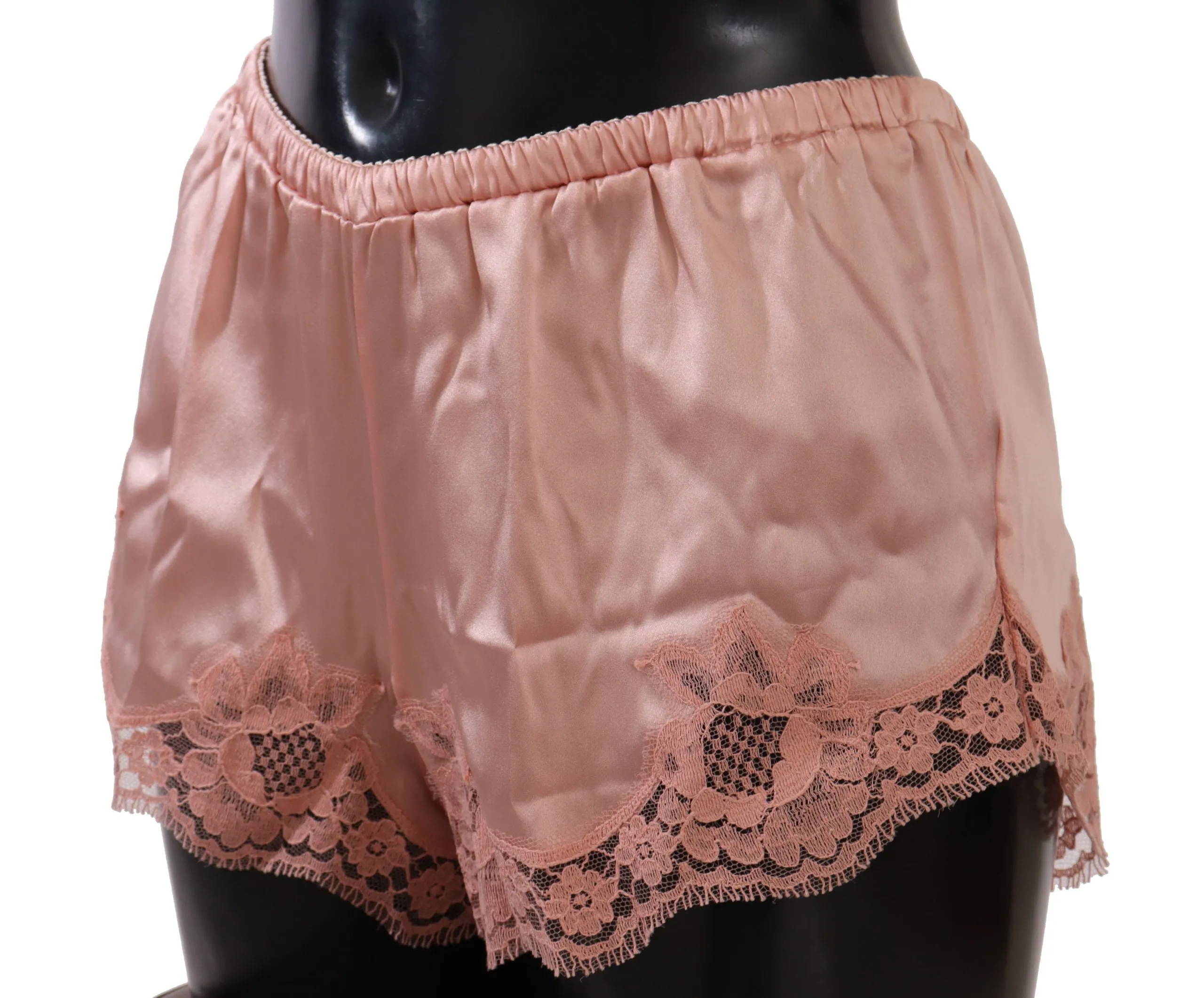 Elegant Powder Pink Silk Lace Lingerie Shorts sold by Louxly product image thumbnail 2