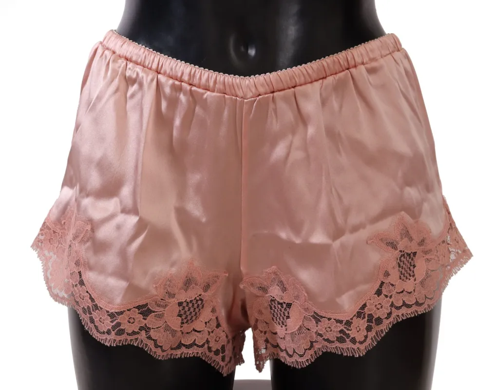 Elegant Powder Pink Silk Lace Lingerie Shorts sold by Louxly
