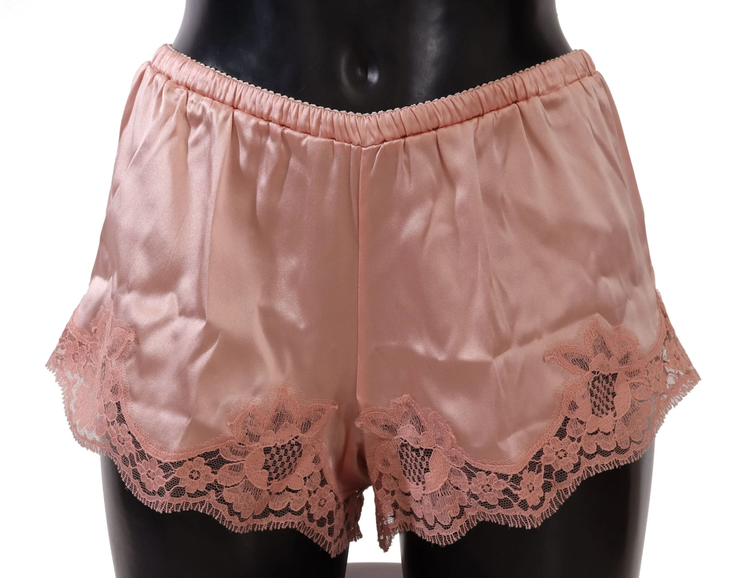 Elegant Powder Pink Silk Lace Lingerie Shorts sold by Louxly