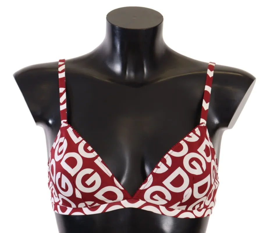 Red Cotton Logo Printed Designer Bra made by Louxly