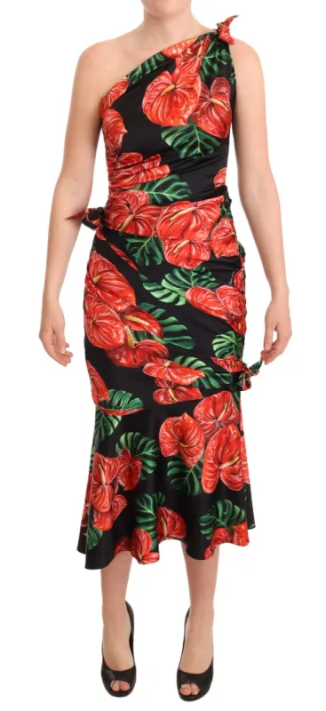 Elegant Floral Silk Draped Dress sold by Louxly