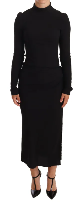 Elegant Black Turtleneck Sheath Dress sold by Louxly