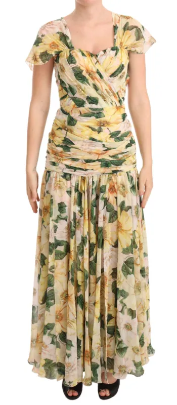 Floral Elegance Silk Pleated Maxi Dress sold by Louxly