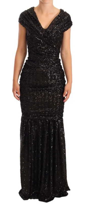 Elegant Black Sequined Open Shoulder Gown made by Louxly