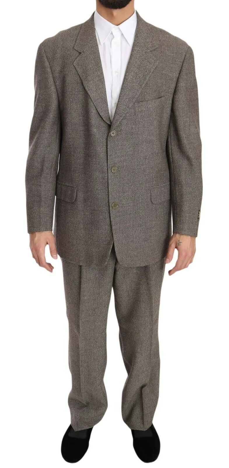 Elegant Light Brown Wool Men's Suit sold by Louxly