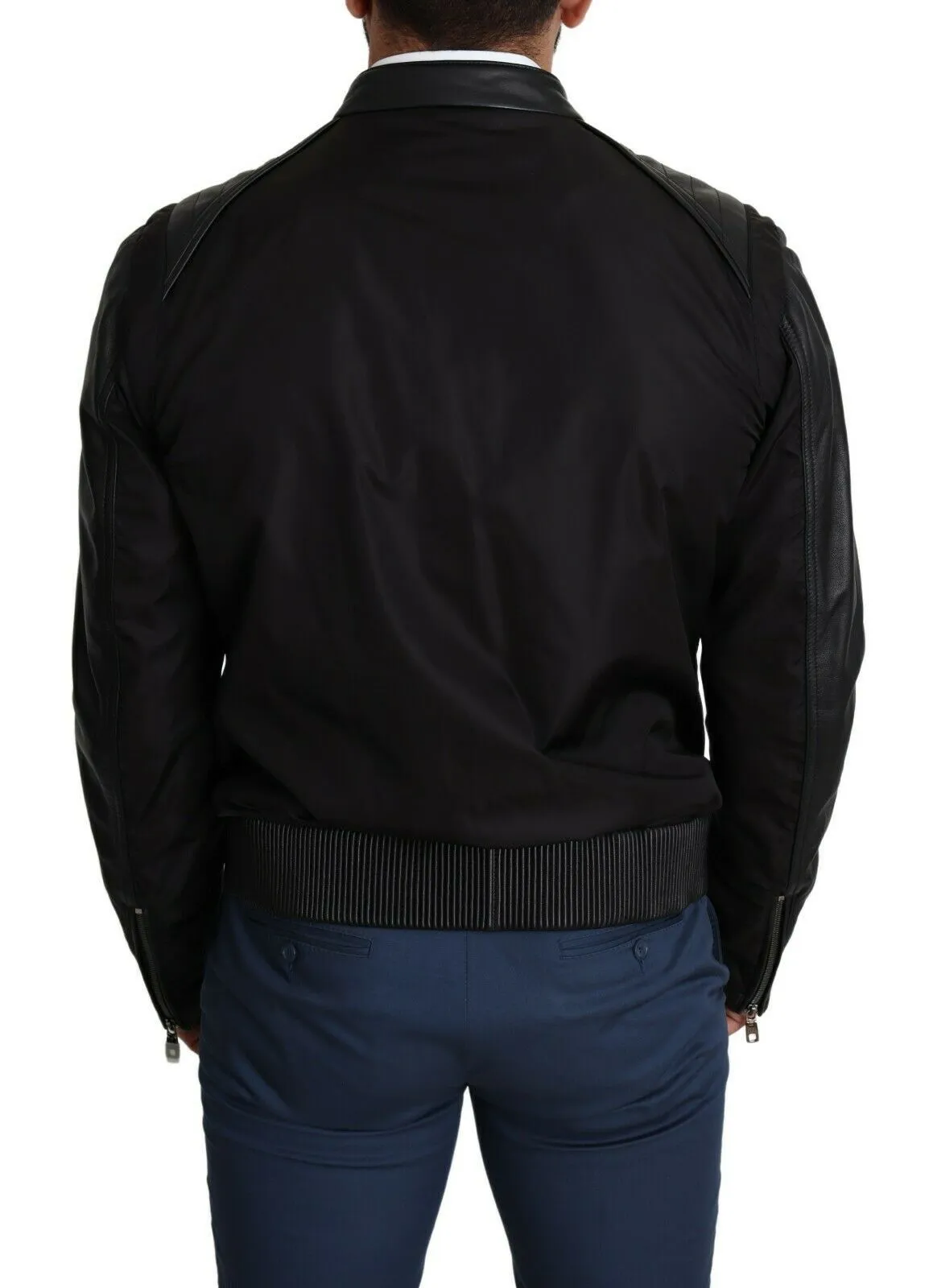 Elegant Black Bomber with Leather Accents sold by Louxly product image thumbnail 3