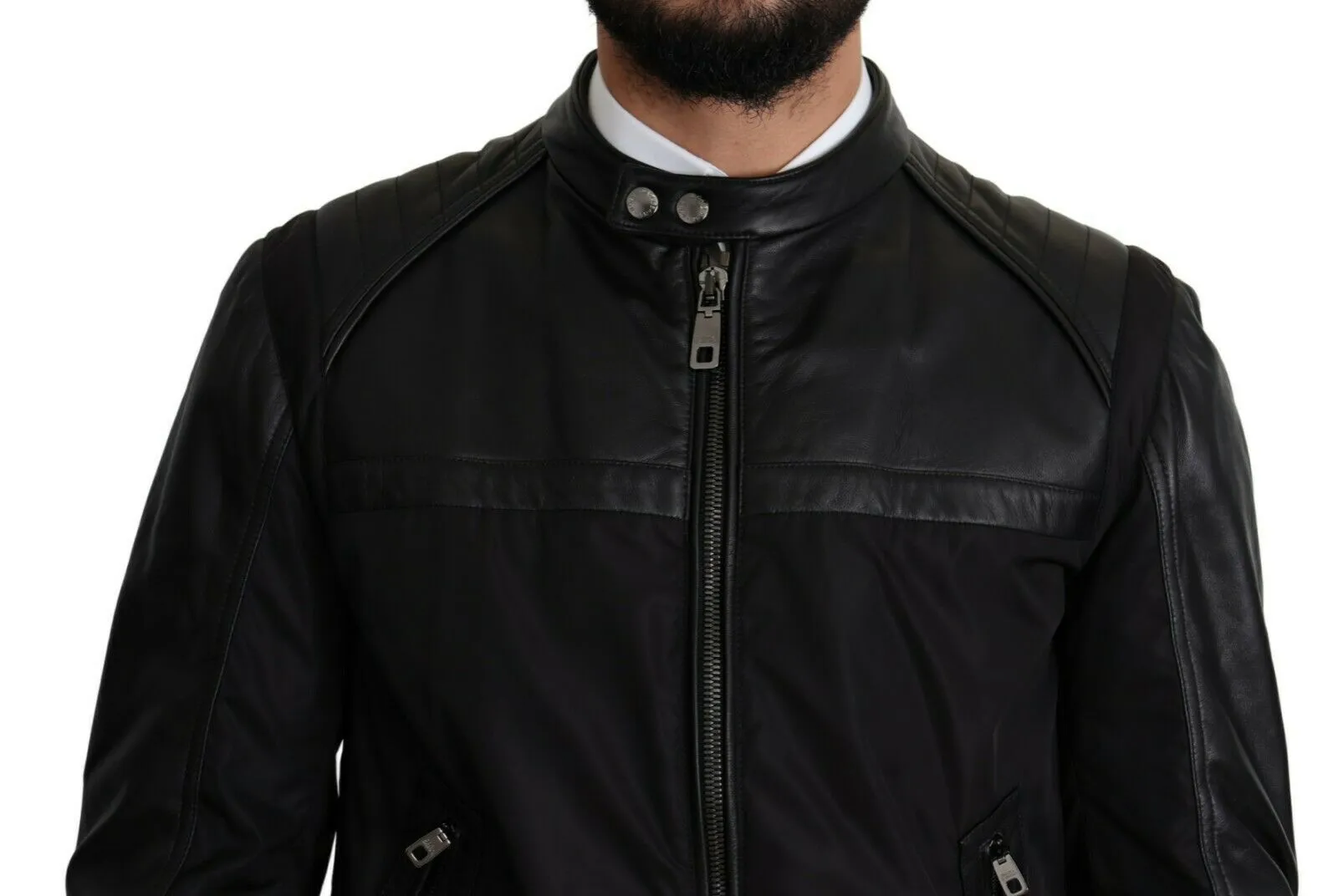 Elegant Black Bomber with Leather Accents sold by Louxly product image thumbnail 4