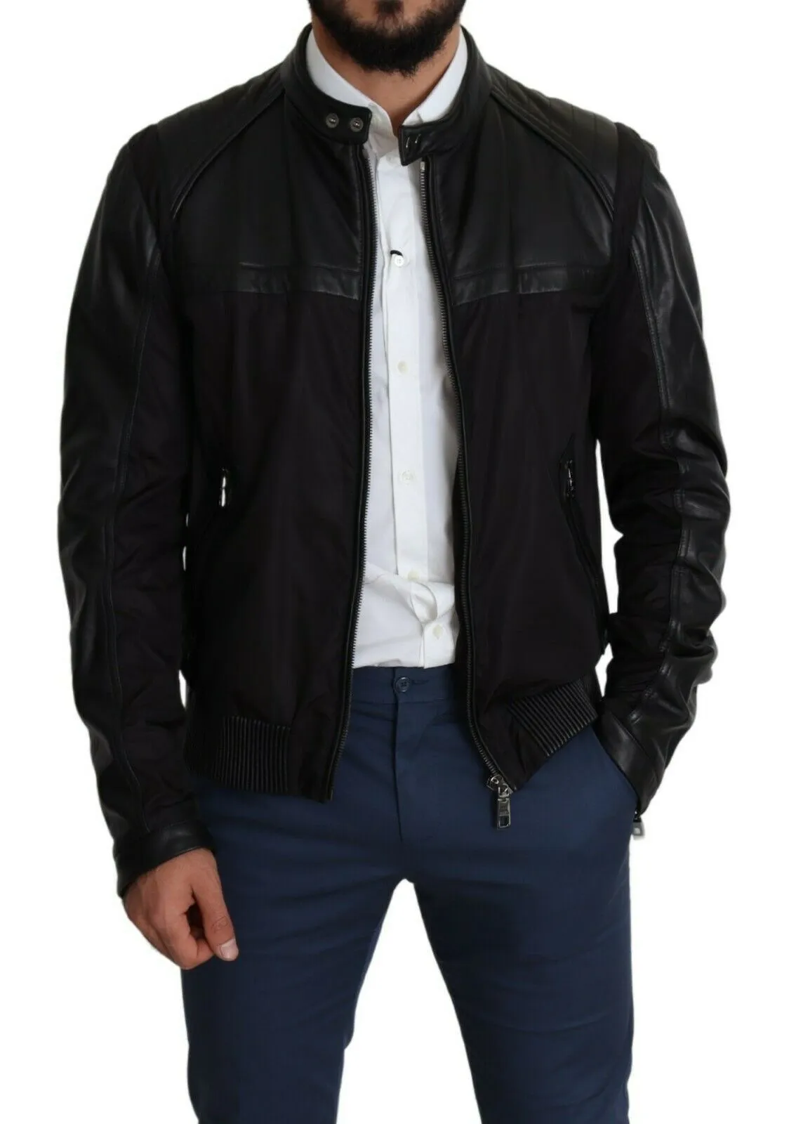 Elegant Black Bomber with Leather Accents sold by Louxly product image thumbnail 5