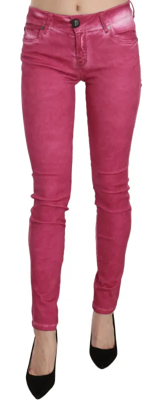 Chic Pink Mid Waist Skinny Pants sold by Louxly