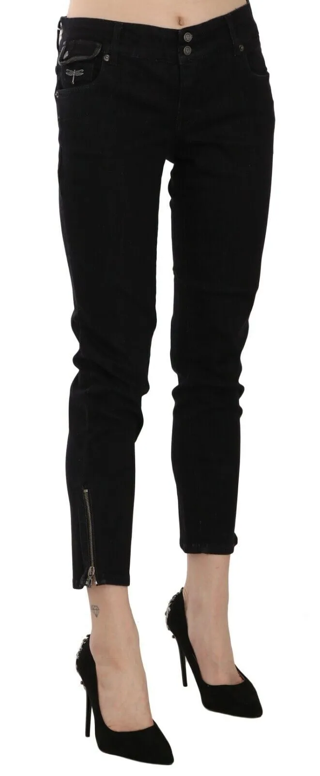 Chic Black Mid Waist Slim Cropped Jeans sold by Louxly product image thumbnail 2