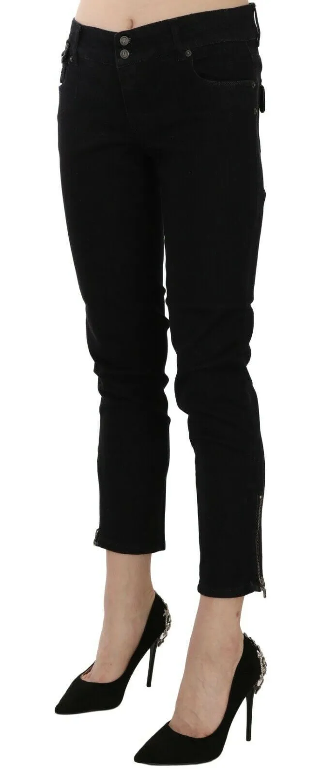 Chic Black Mid Waist Slim Cropped Jeans sold by Louxly product image thumbnail 3
