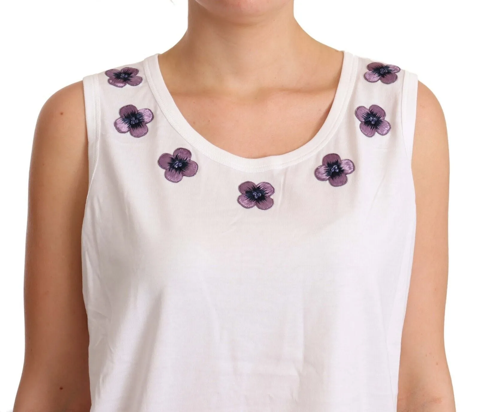 Floral Trim Logo Tank Top in White sold by Louxly product image thumbnail 4