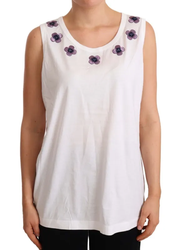 Floral Trim Logo Tank Top in White sold by Louxly