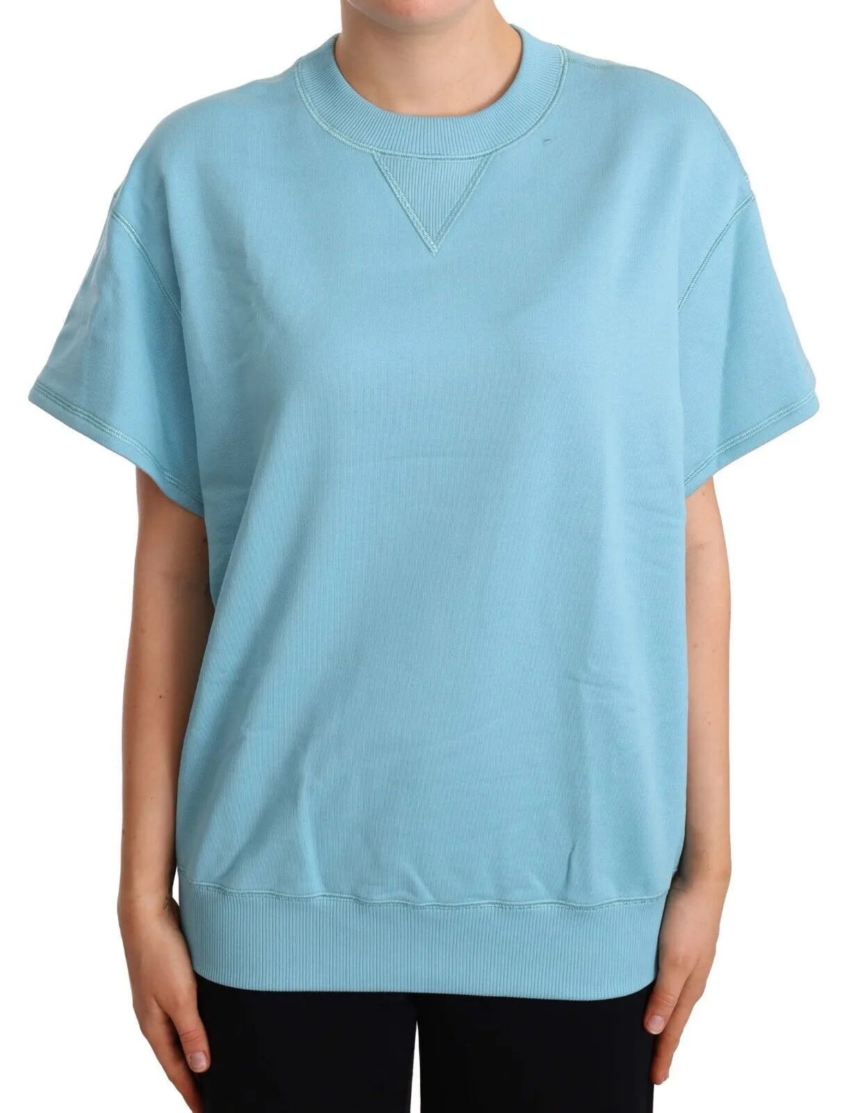 Elegant Blue Crew Neck Cotton Top sold by Louxly