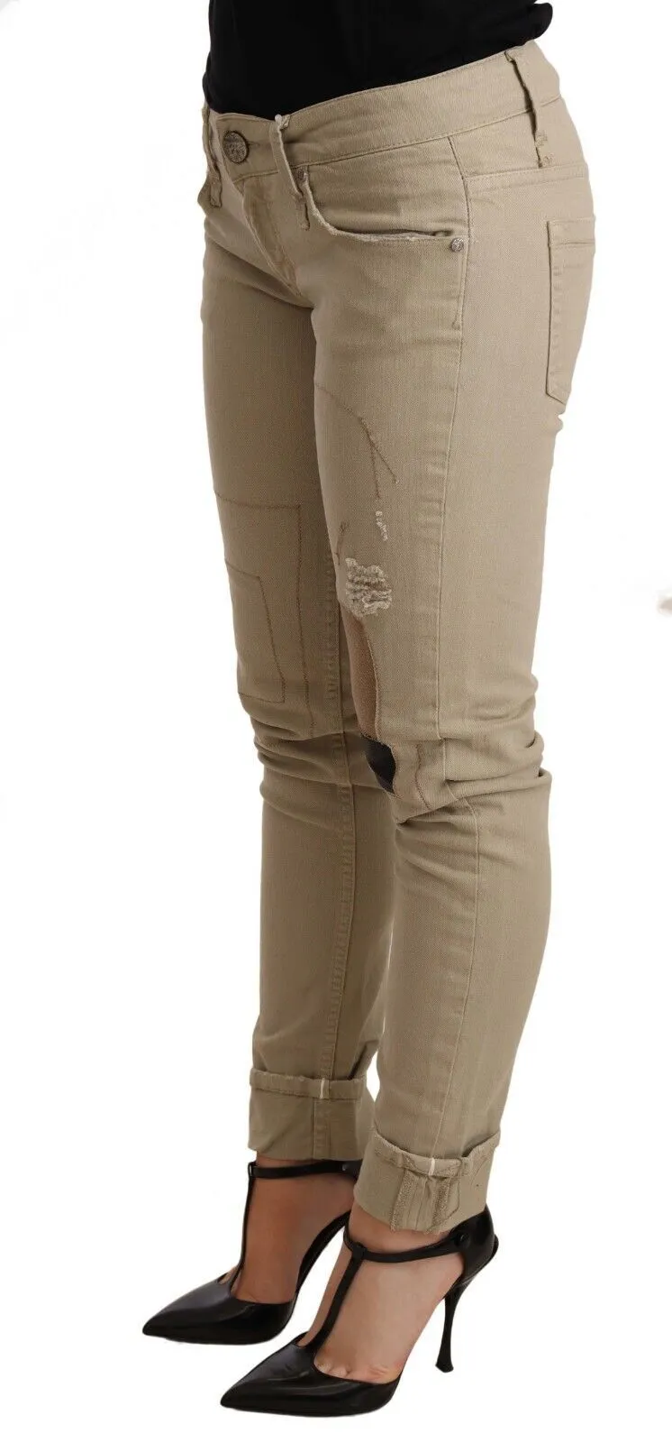 Beige Cotton Slim Fit Chic Jeans sold by Louxly product image thumbnail 2