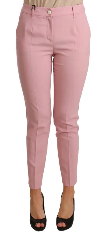 Elegant Pink Virgin Wool Cropped Trousers sold by Louxly