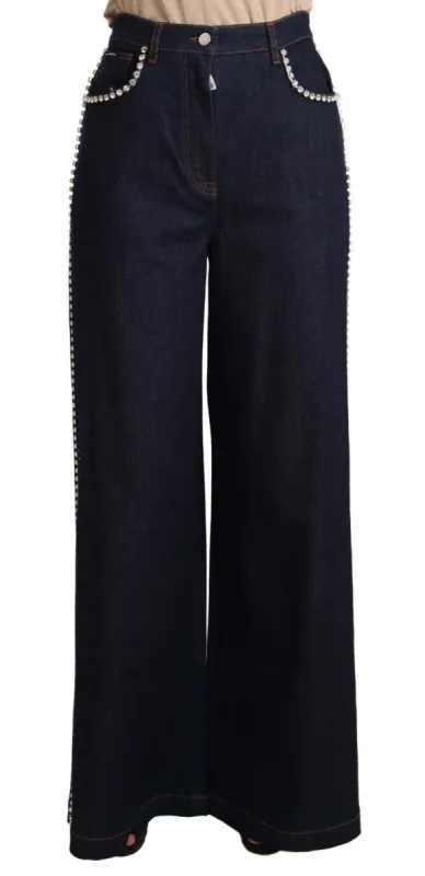 Elegant Dark Blue Flare Denim Jeans sold by Louxly