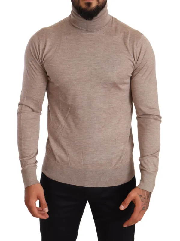 Beige Turtleneck Cashmere-Silk Blend Sweater sold by Louxly