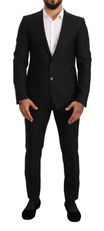 Sleek Black Virgin Wool Martini Suit sold by Louxly