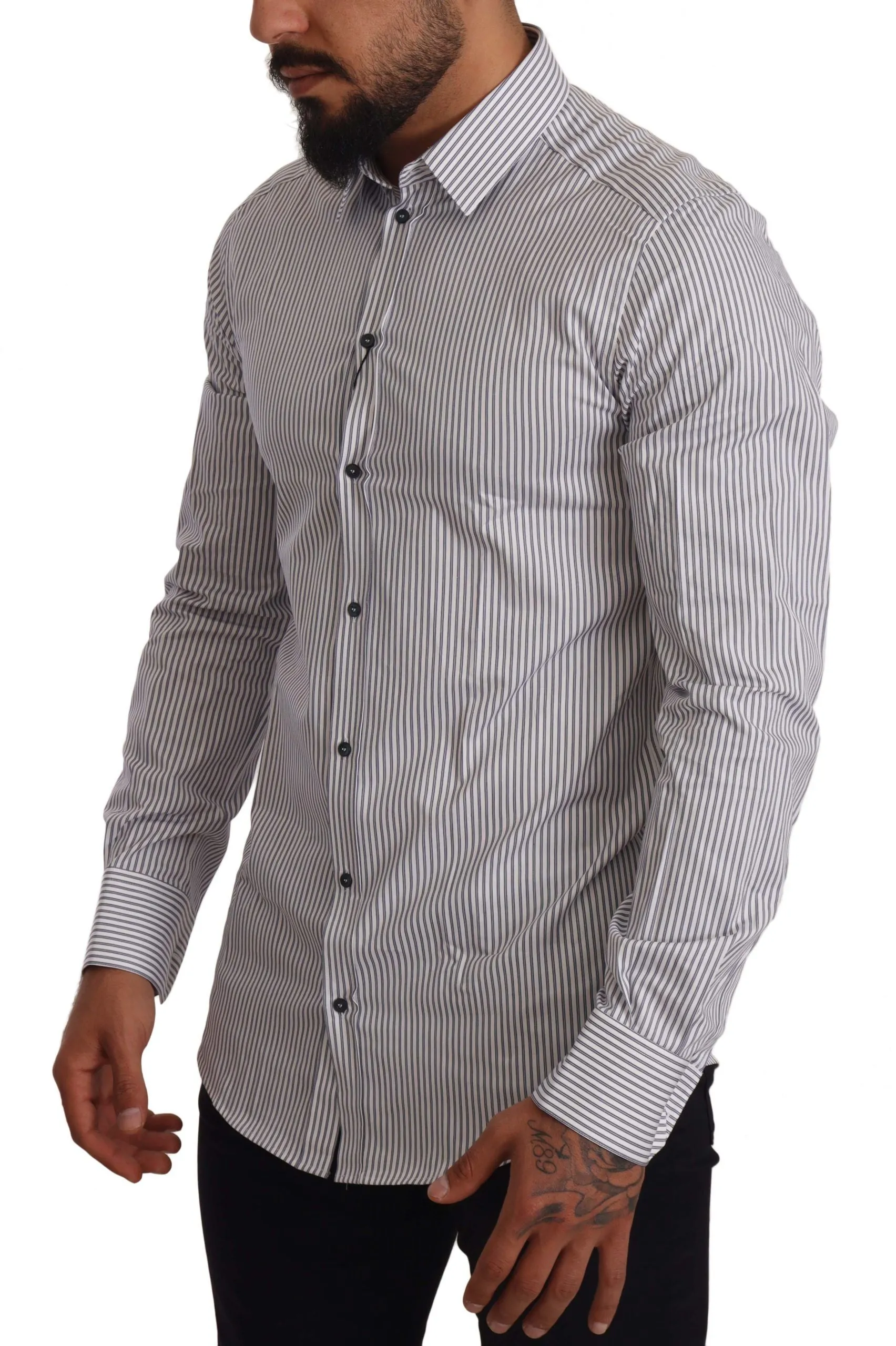 Elegant Slim Fit Striped Cotton Shirt sold by Louxly product image thumbnail 2