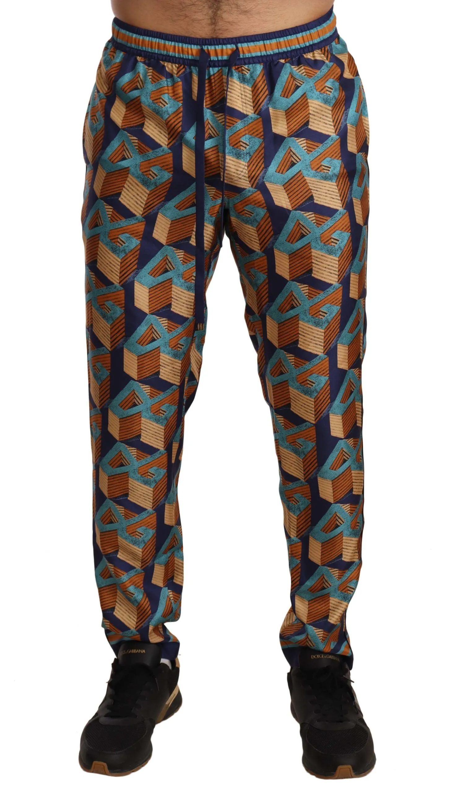 Elegant Silk Jogger Pants with Vibrant Print sold by Louxly