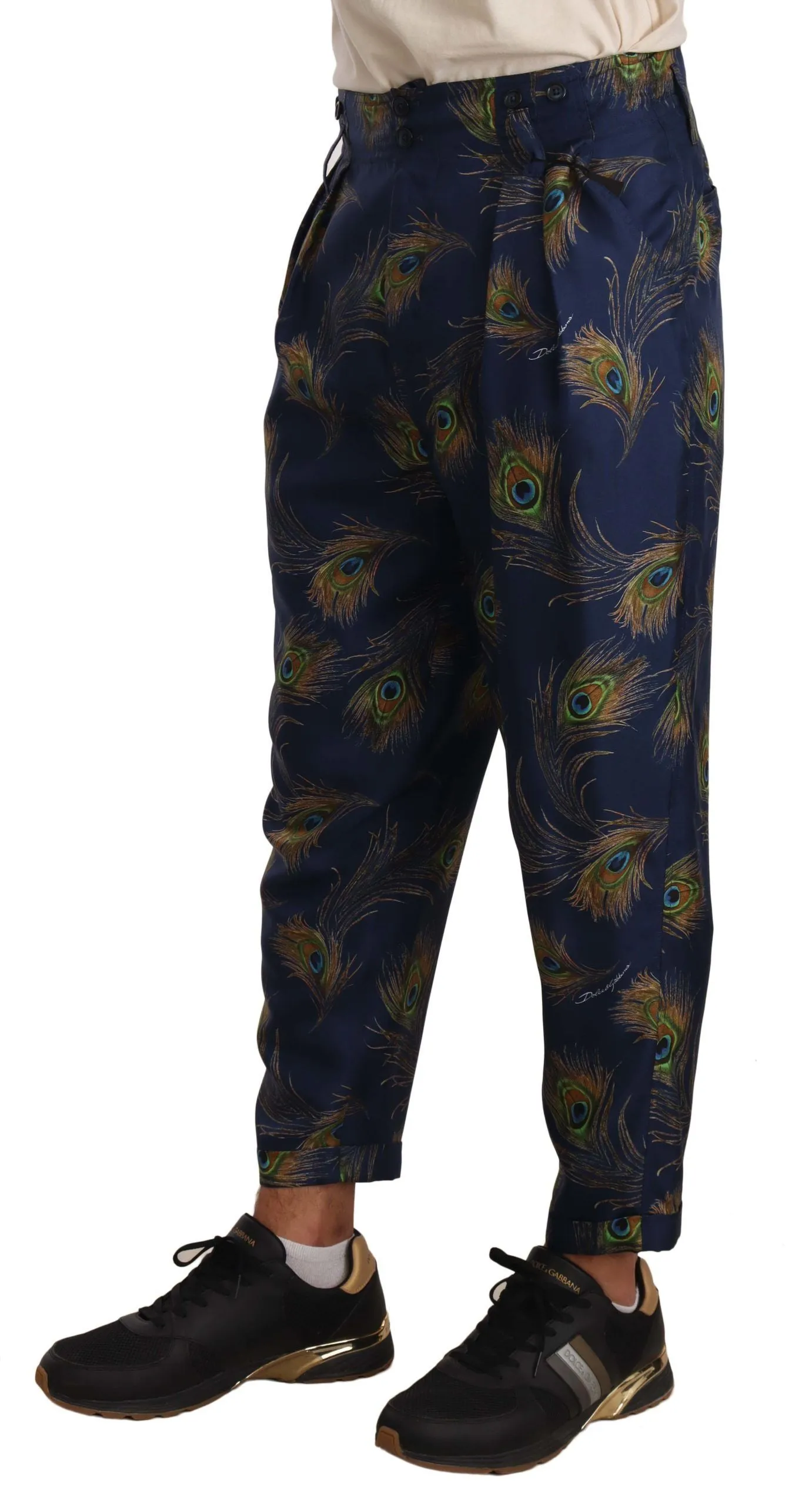 Exquisite Peacock Print Silk Trousers sold by Louxly product image thumbnail 3