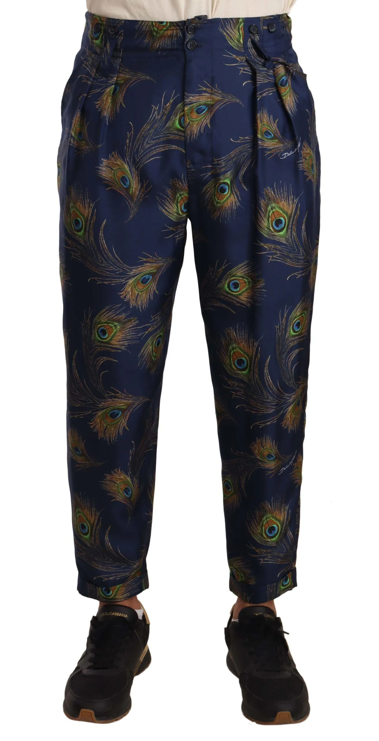 Exquisite Peacock Print Silk Trousers sold by Louxly product image thumbnail 2