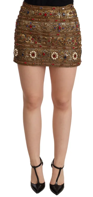 Gold Embellished High Waist Mini Skirt sold by Louxly