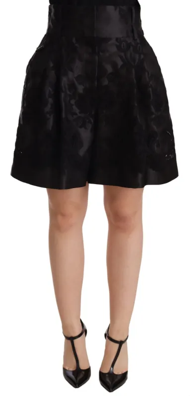 Elegant Black Floral Brocade Silk Shorts sold by Louxly