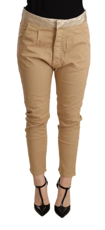 Beige Mid Waist Slim Fit Skinny Pants sold by Louxly
