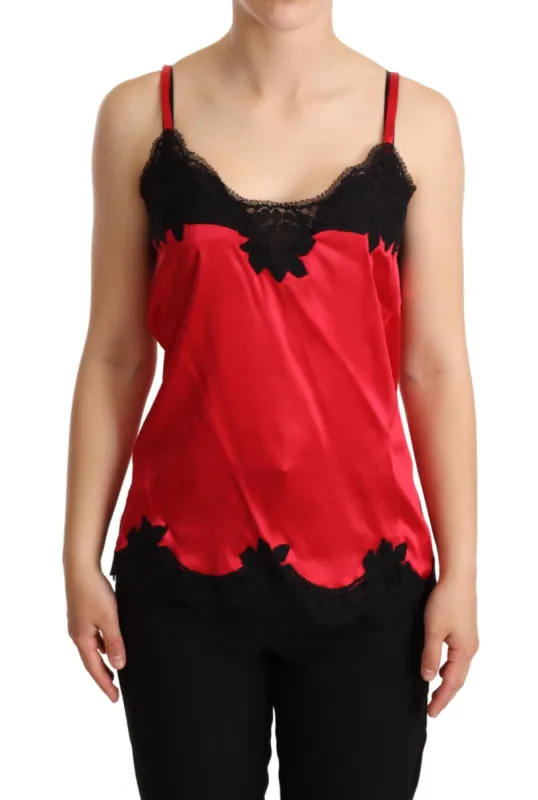 Enchanting Red Silk Blend Lace Camisole sold by Louxly