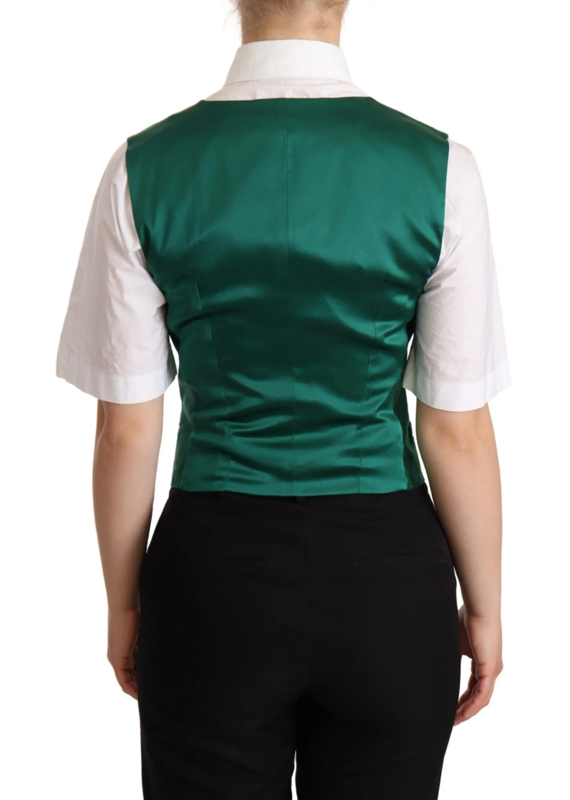Elegant Green Silk Blend Waistcoat sold by Louxly product image thumbnail 3