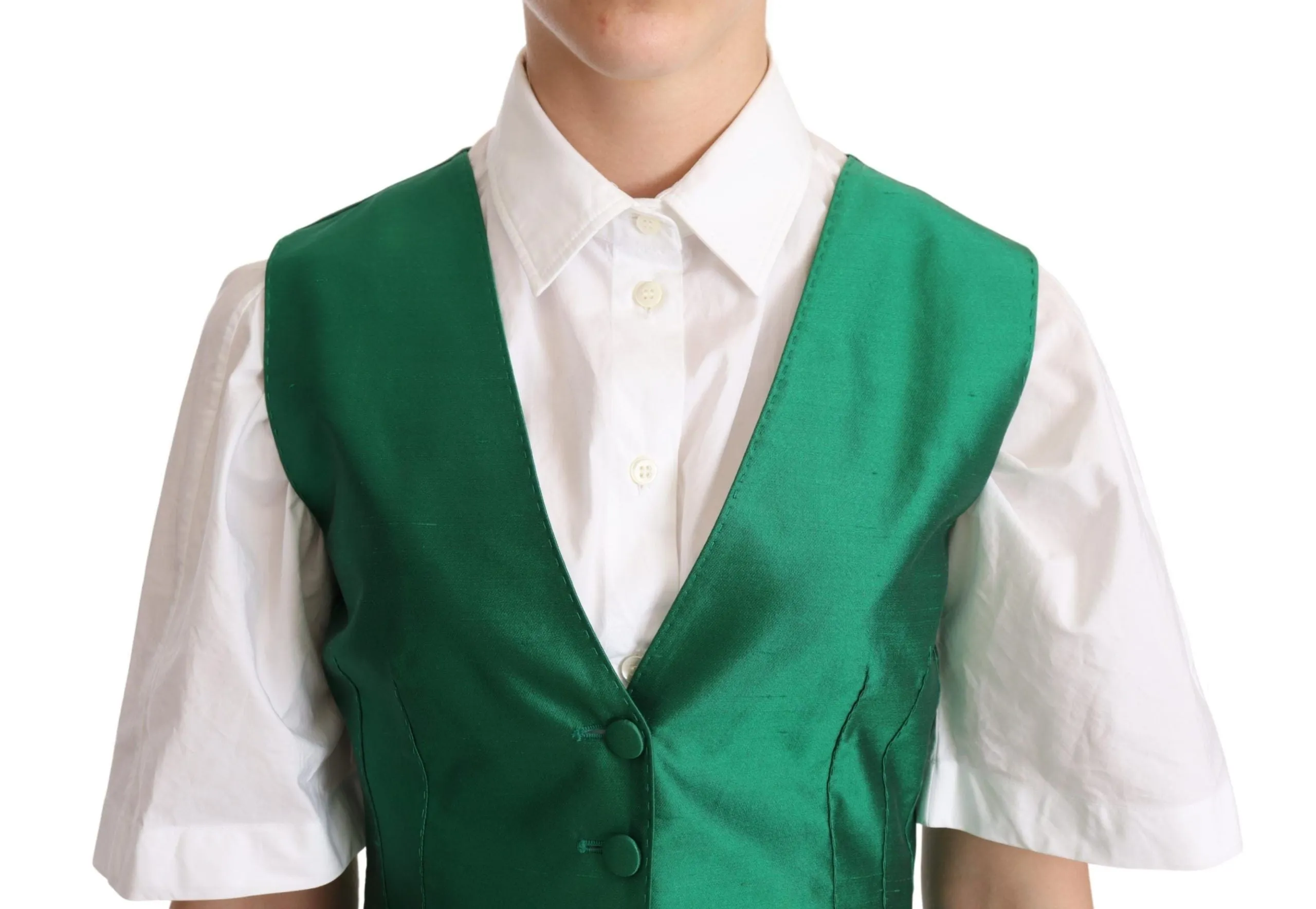 Elegant Green Silk Blend Waistcoat sold by Louxly product image thumbnail 4