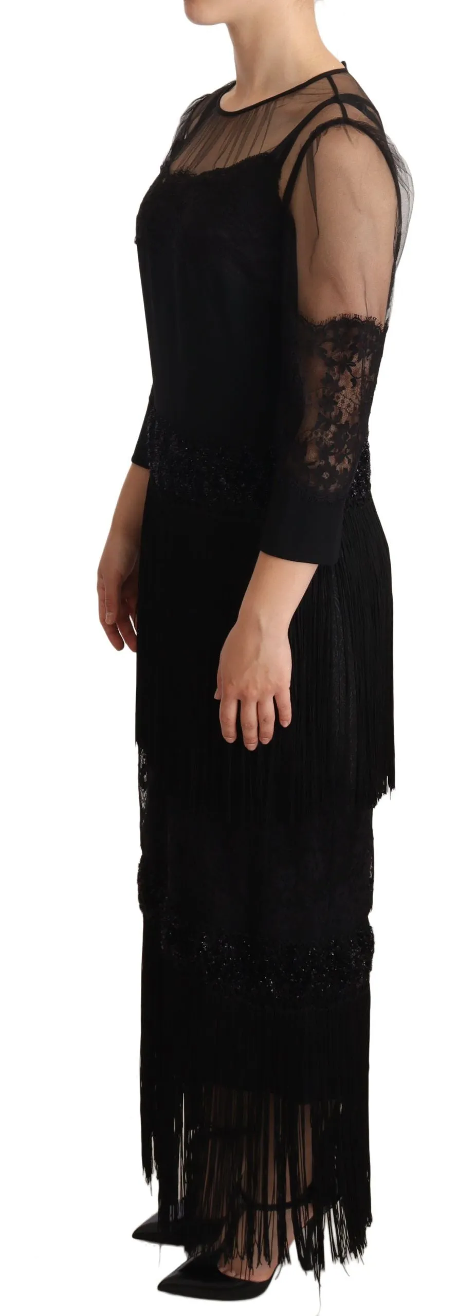 Elegant Lace Midi Dress in Black sold by Louxly product image thumbnail 2