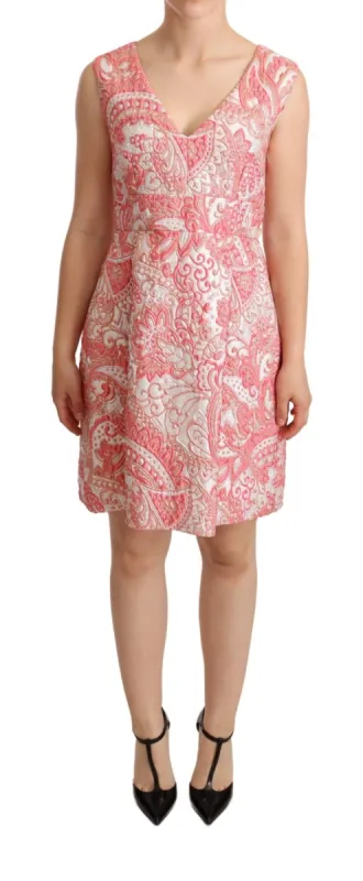 Pink Floral Jacquard Pleated Sheath Dress sold by Louxly