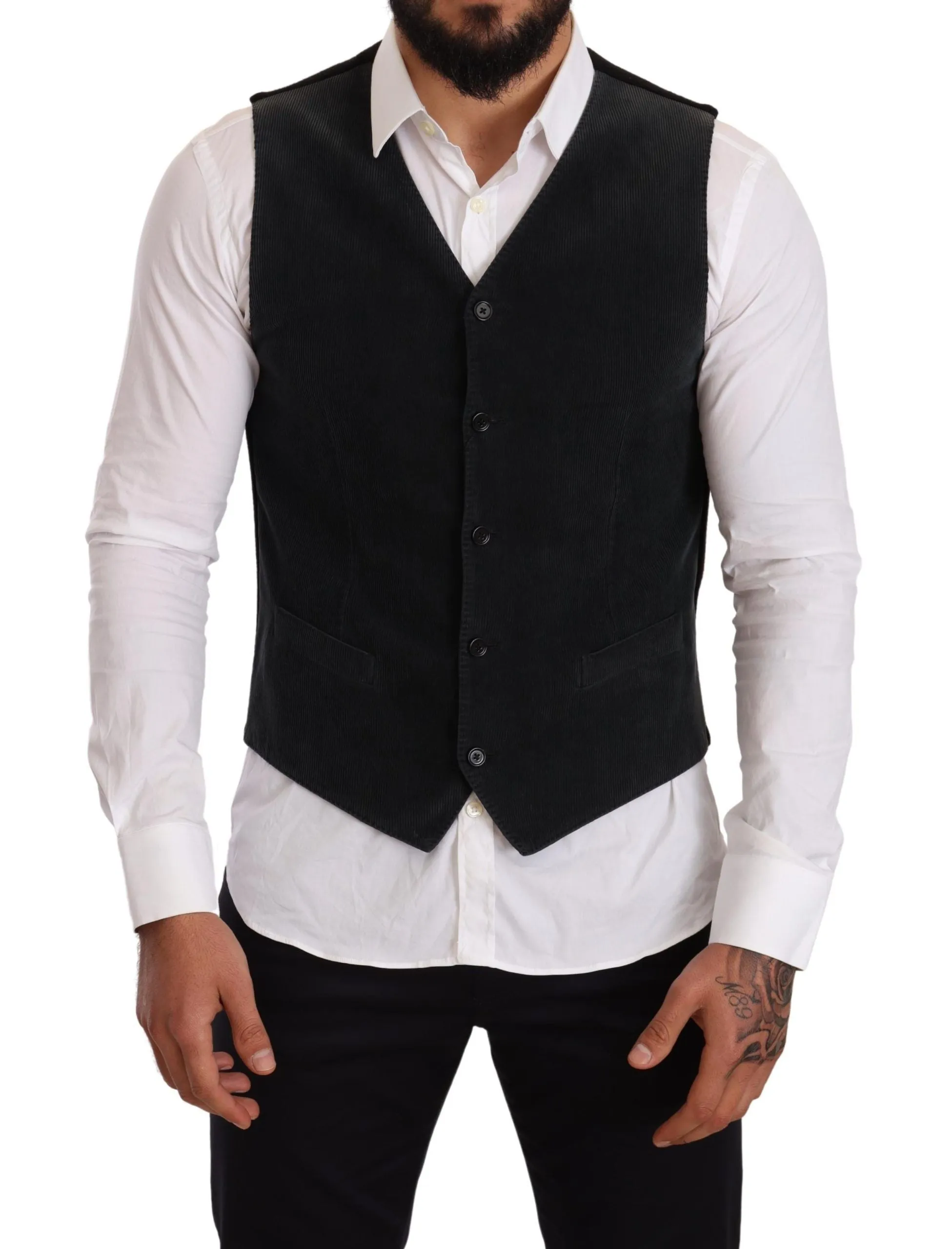 Elegant Black Cotton Formal Dress Vest sold by Louxly