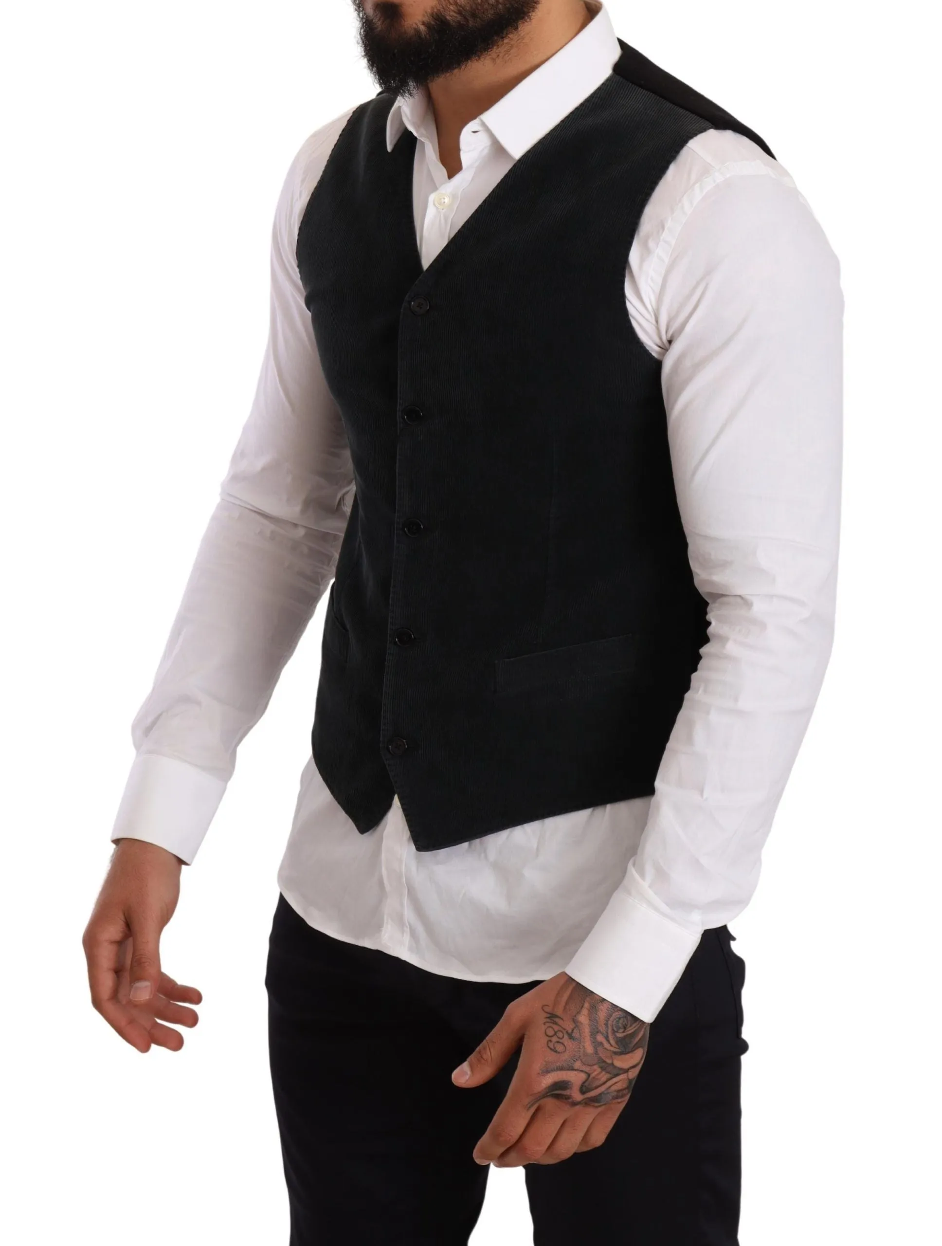 Elegant Black Cotton Formal Dress Vest sold by Louxly product image thumbnail 2