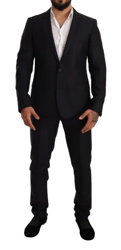 Elegant Slim Fit Jacquard Suit in Blue sold by Louxly