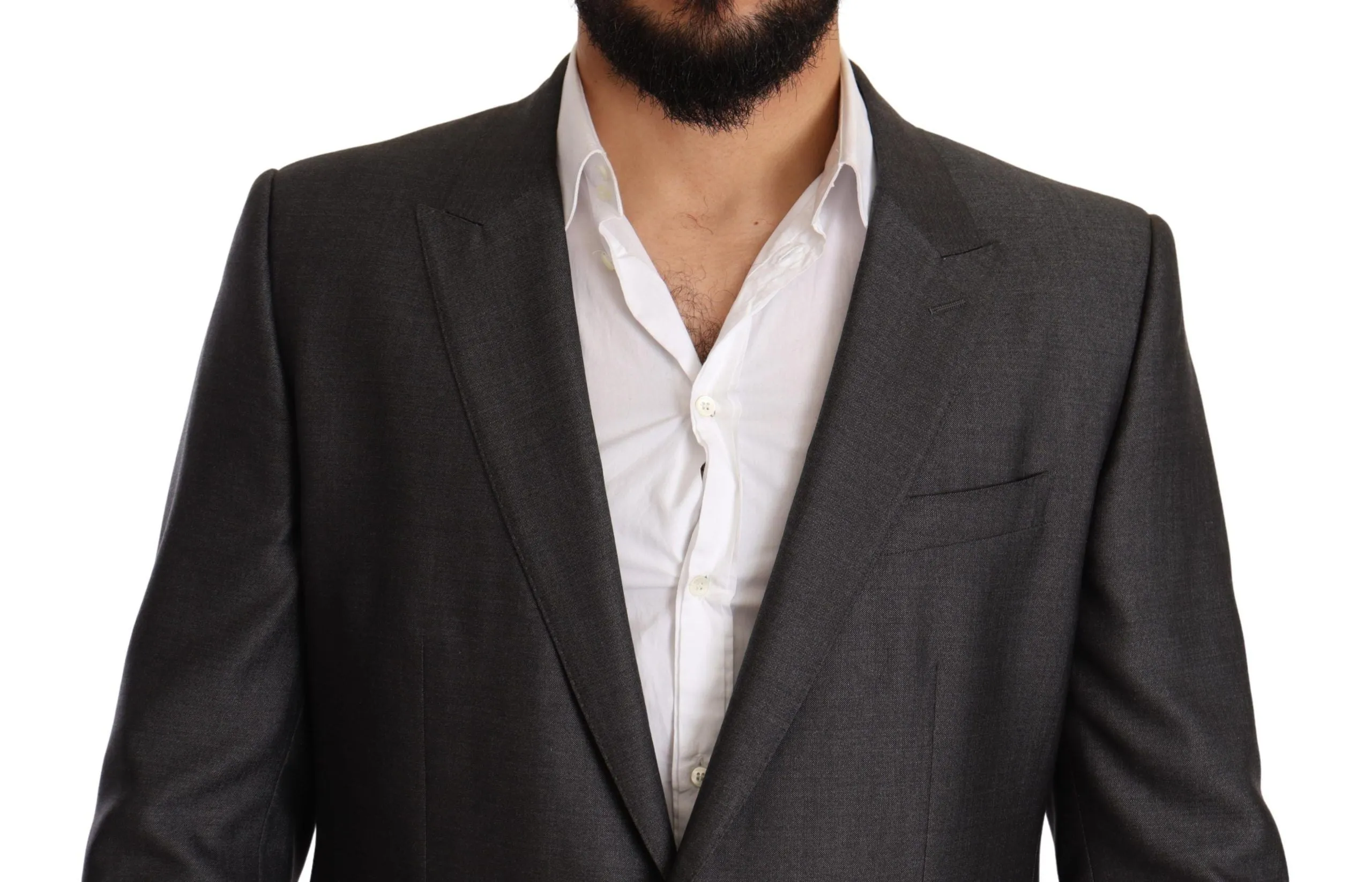 Elegant Gray Martini Slim Fit Silk-Wool Suit sold by Louxly product image thumbnail 4