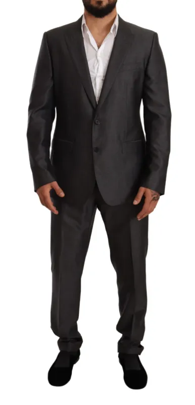 Elegant Gray Martini Slim Fit Silk-Wool Suit sold by Louxly
