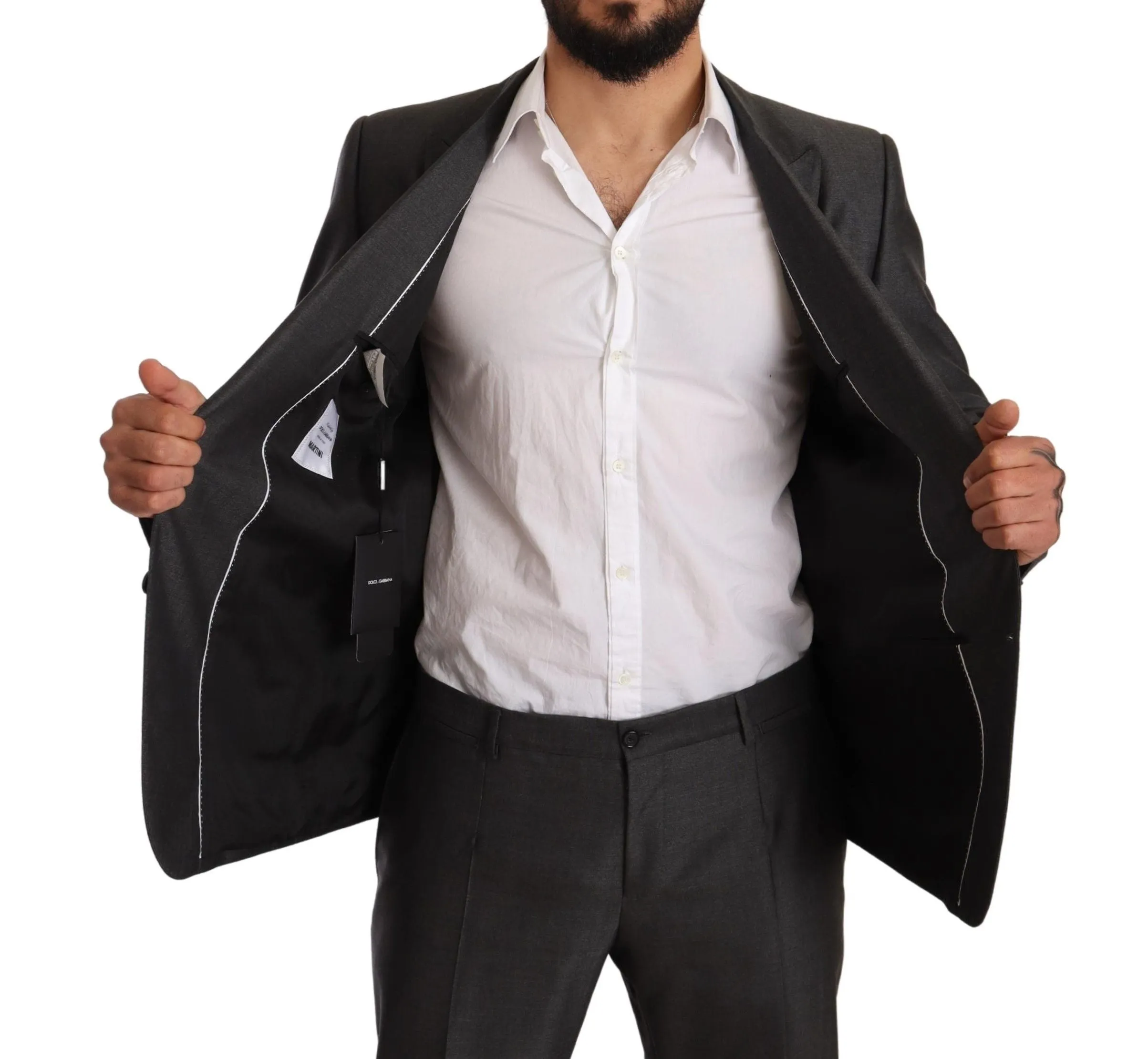 Elegant Gray Martini Slim Fit Silk-Wool Suit sold by Louxly product image thumbnail 3