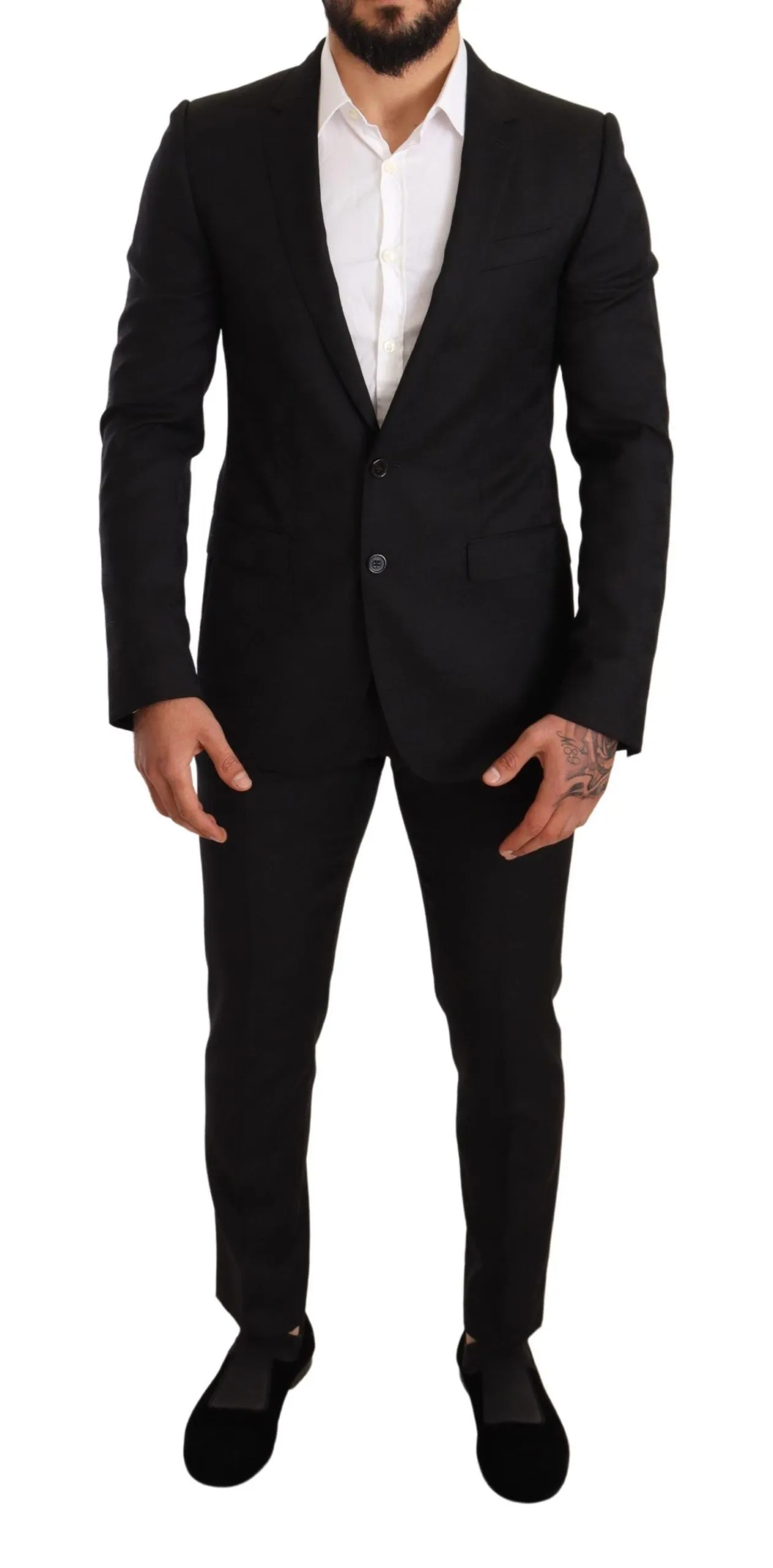 Elegant Martini Black Wool Suit sold by Louxly