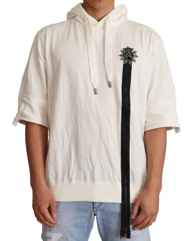 Exquisite Off-White Cotton Hooded Sweater sold by Louxly